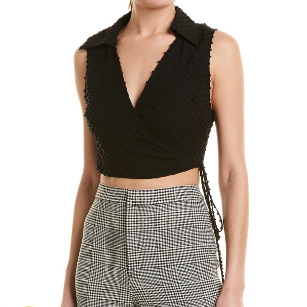 Alice and Olivia Cross Front Collared Crop Top XSP black silk tank top